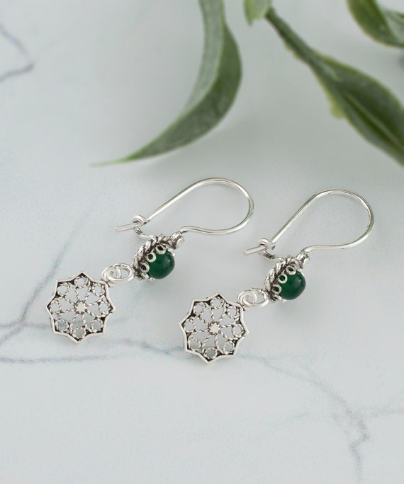 Orecchini A Goccia In Argento 925 Con Onice Nero - Design Farfalla In Filigrana - Regalo Per Donna - 2
