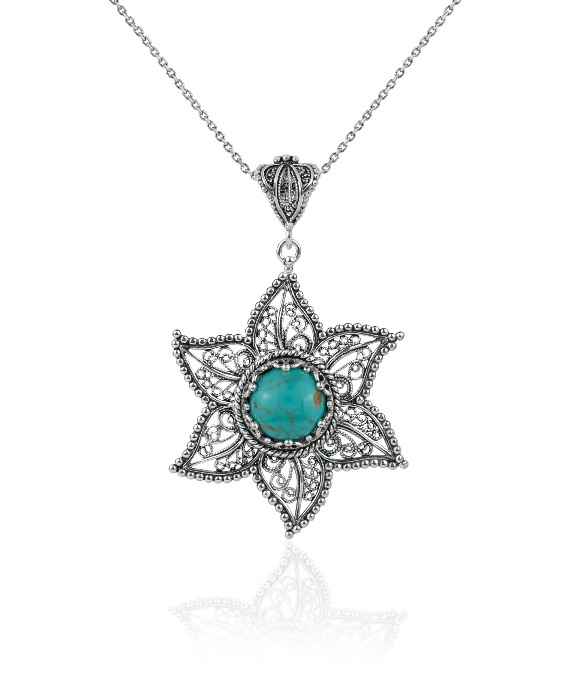 Collana Lunga Artigianale Jeweloporium - Argento 925 Con Ambra, Turchese, Onice E Perla - Stile Boho