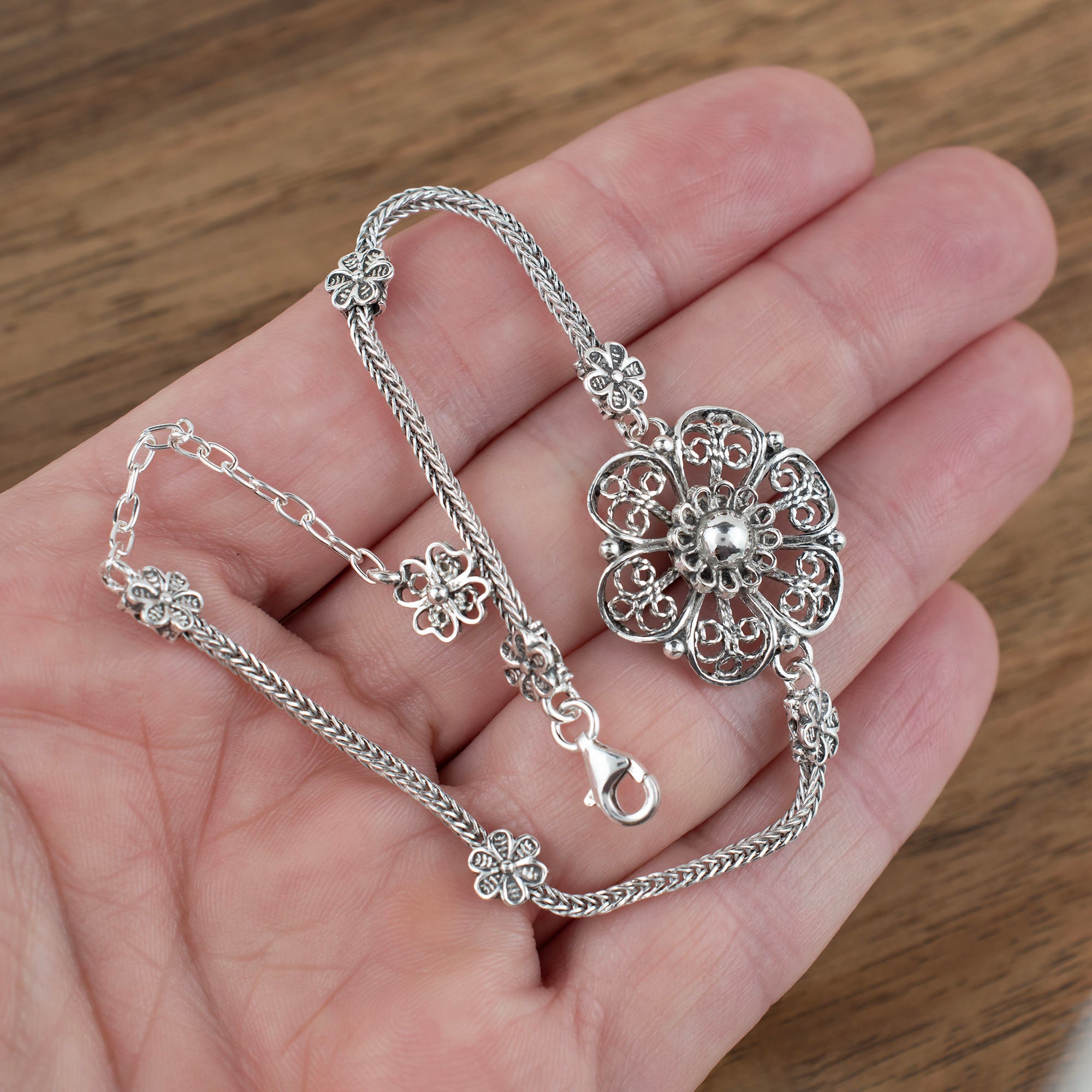 ◆STONEHENgE◆ silver daisy bracelet K1662 925 Sterling Silver Daisy Flower Bracelet