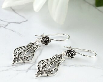 Orecchini A Tulipano In Argento Sterling 925 Con Zirconia Cubica – Design Floreale Per Donne E Amanti Dei Tulipani – Confezione Regalo