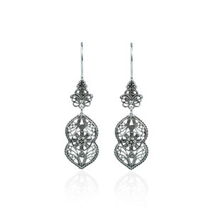 925 Sterling Silver Earrings Artisan Handcrafted Paisley Art Filigree Style Dangle Drop Earrings image 6