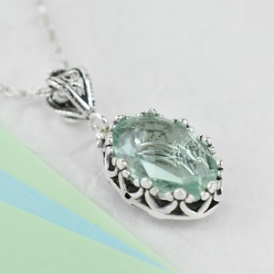 Aquamarine Gemstone 925 Sterling Silver Filigree Art Crown Design Woman Pendant Necklace, Thanksgiving Gift For Grandmother