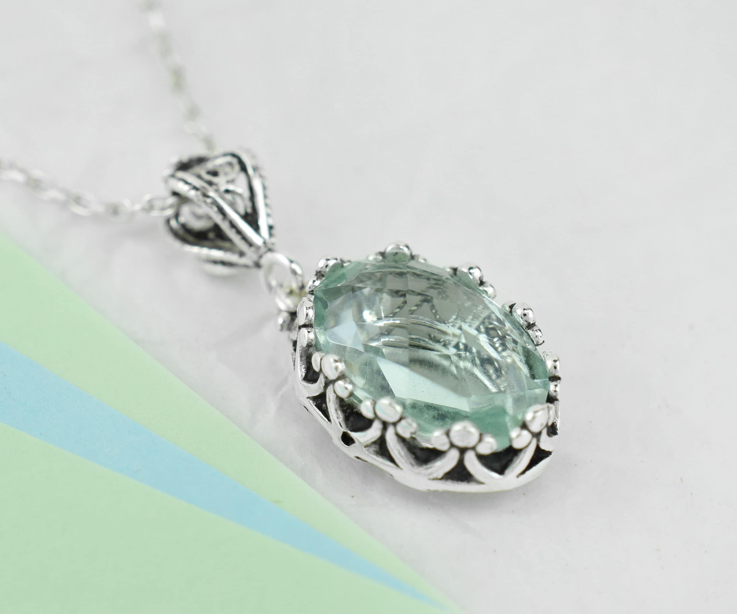Ciondolo Artigianale In Argento 925 Con Acquamarina Blu Creata In Laboratorio – Dimensione 2, Regolabile