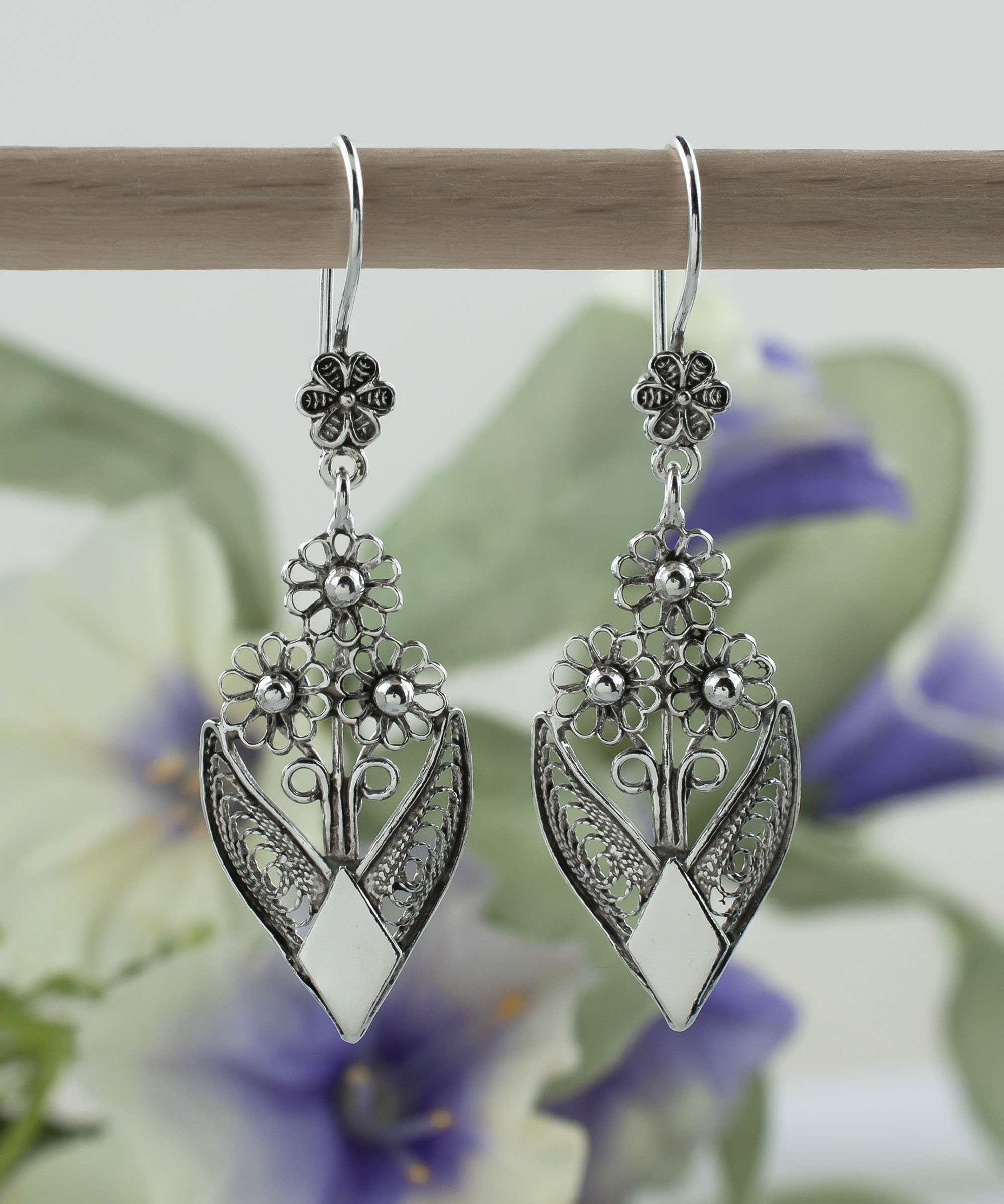 Gossip Girl Sterling Silver Filled Filigree Flower Drop Dangle Earrings – Hook Closure, Stunning