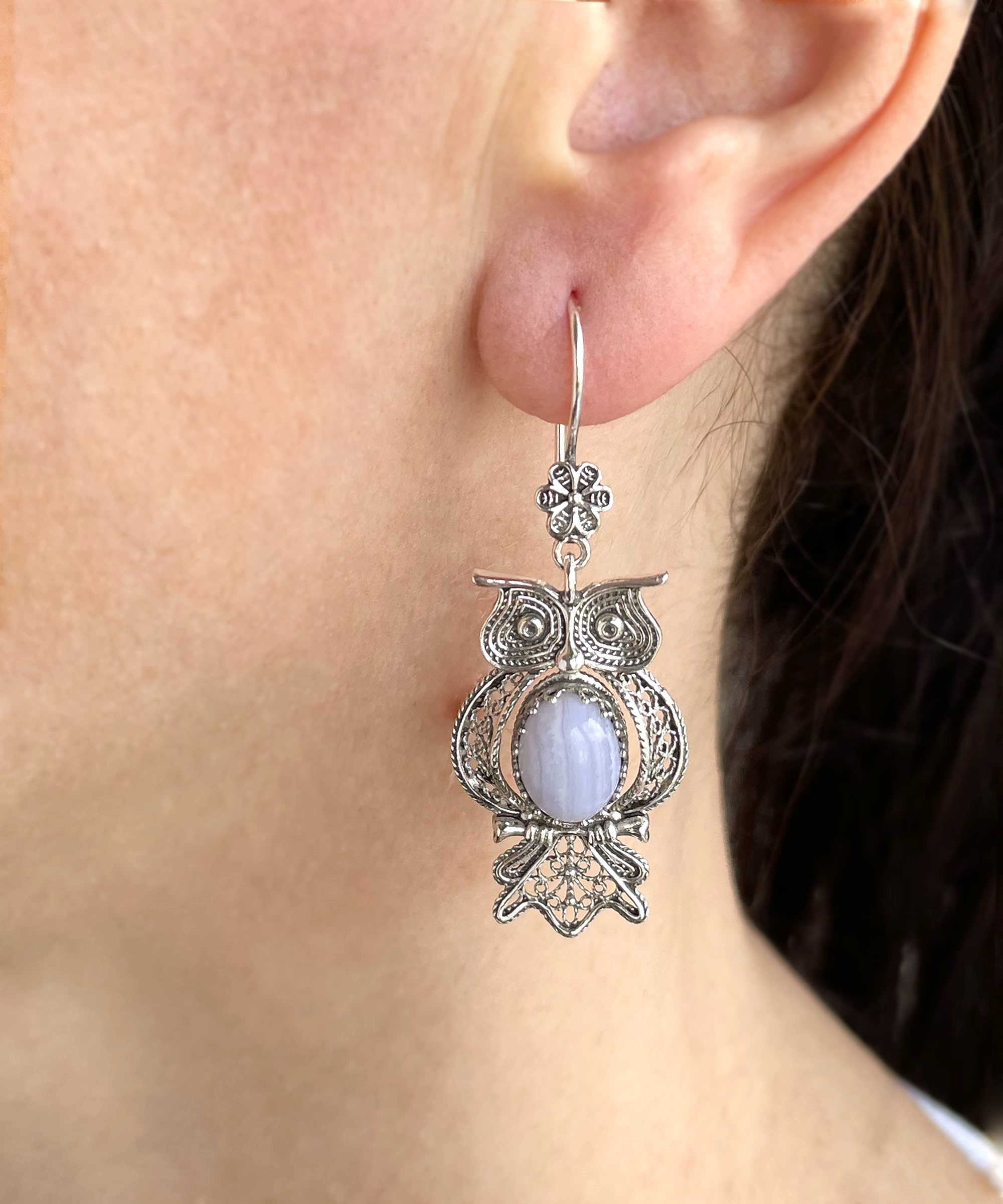 Orecchini GUFO in argento sterling massiccio 925/Gioielli pendenti/Ossidati/ GUFO/Gioielli gufo in argento/Gioielli gufo pendenti/Orecchini - Italia