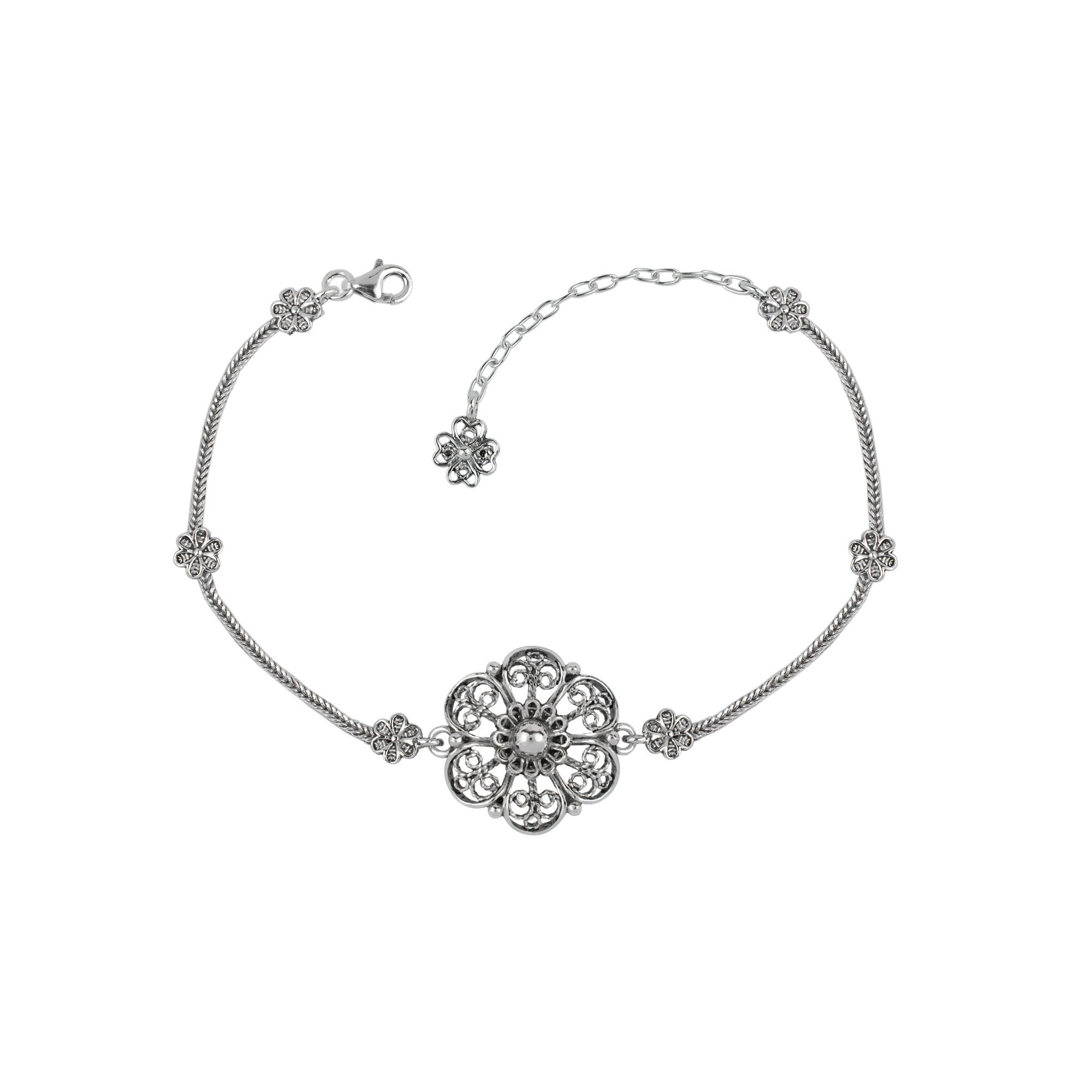 Blossom Daisy Flower Sterling Silver Woman Link Bracelet