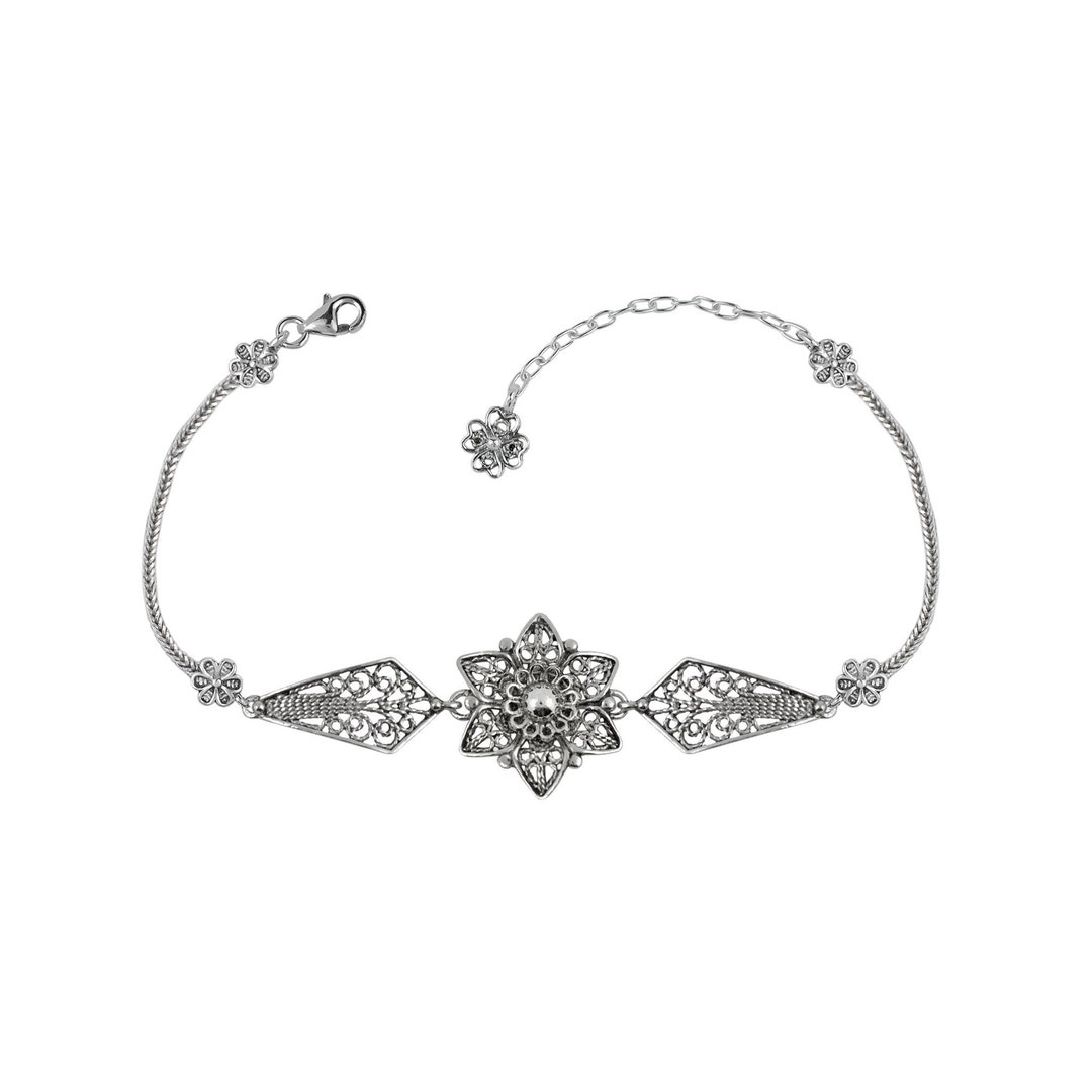 Lily Flower Sterling Silver Woman Link Bracelet, Filigree