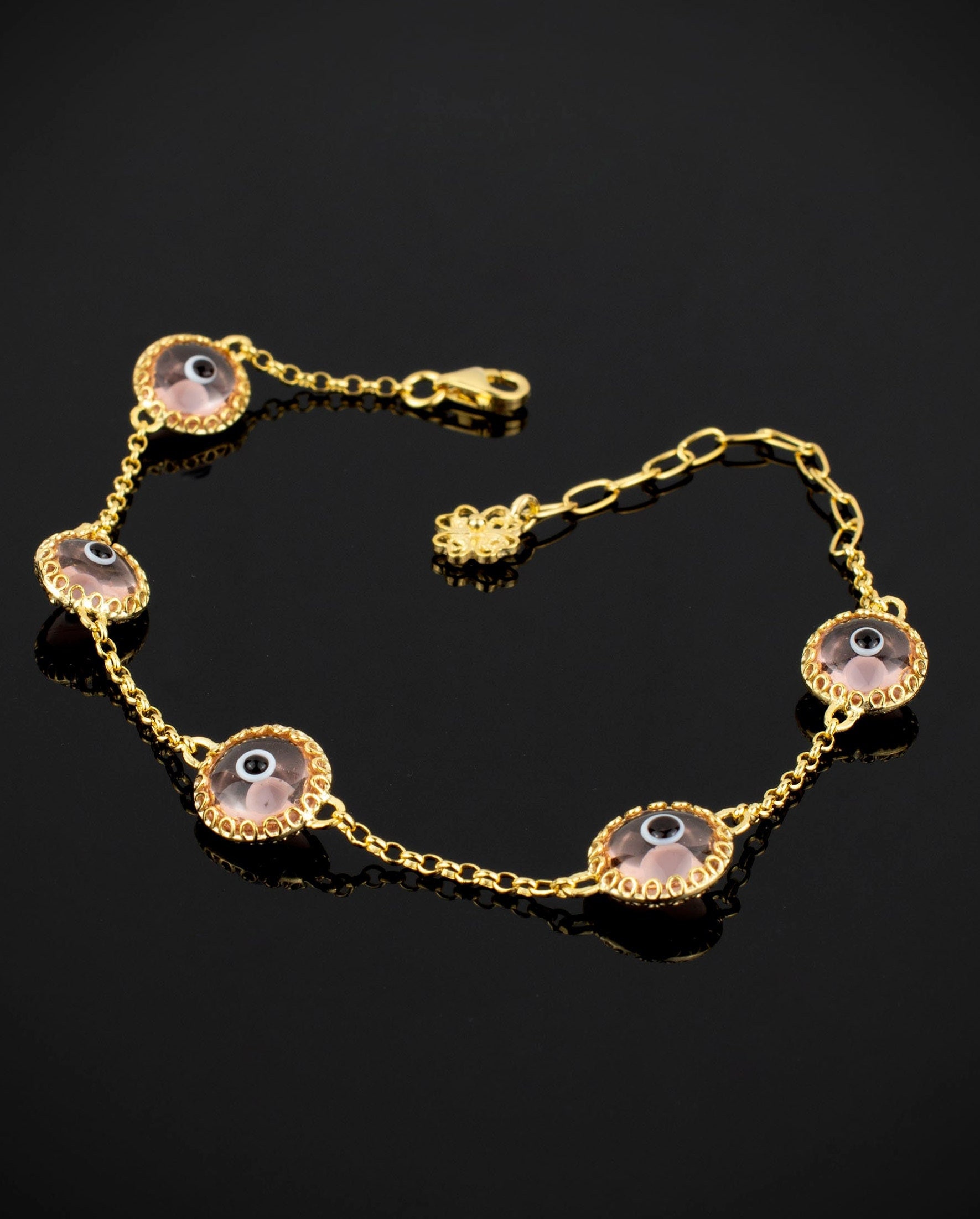 Bracciale In Argento Sterling Con Pietre CZ Occhio Maligno E Ciondoli Mano Hamsa