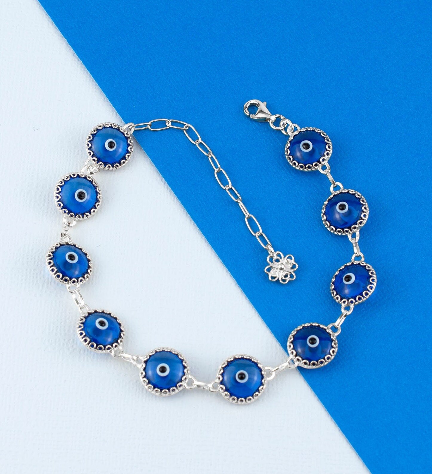 Bracciale in argento sterling con occhio greco malvagio