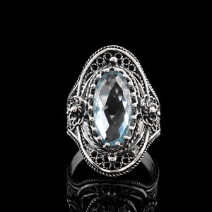 925 Sterling Silver Blue Topaz Women Cocktail Oval Ring, Artisan Made ...