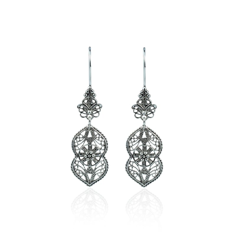 925 Sterling Silver Earrings Artisan Handcrafted Paisley Art Filigree Style Dangle Drop Earrings image 1