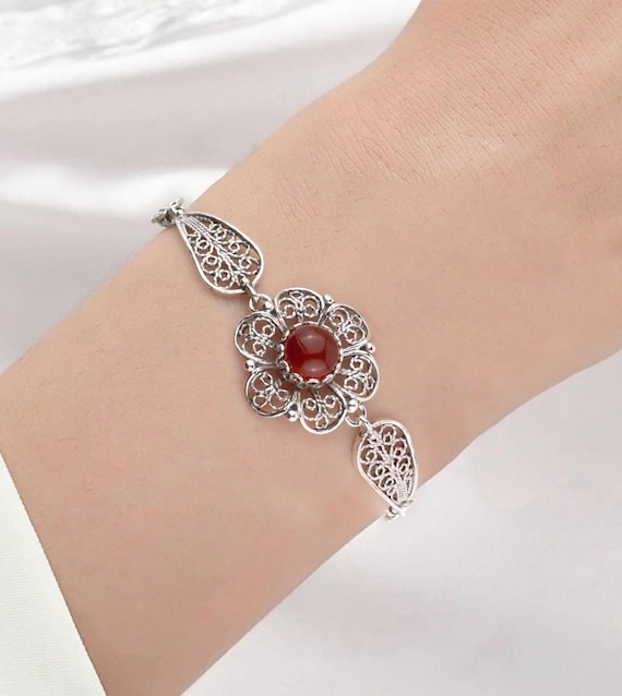 Braccialetto con fiore di nascita in argento sterling / Regalo di famiglia personalizzato - Italia