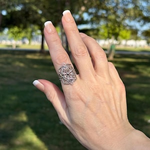 Sterling Silver Women Flower Bold Ring, Artisan Made Handcrafted Lace Embroidery Filigree Art Bold Ring image 2