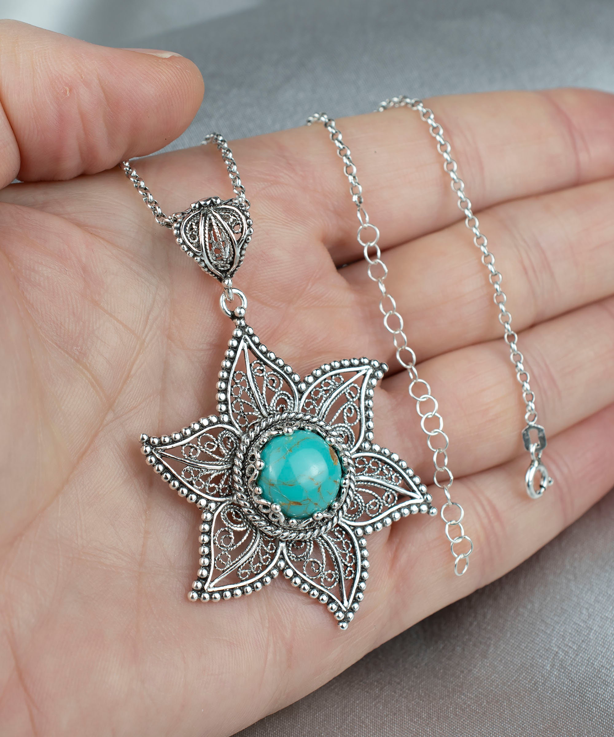 Collana Lunga Artigianale Jeweloporium - Argento 925 Con Ambra, Turchese, Onice E Perla - Stile Boho