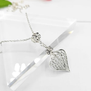 Filigree Art Heart Design 925 Sterling Silver Pendant Necklace, Artisan Made Heart Shaped Solid Silver Women Pendant Charm Necklace