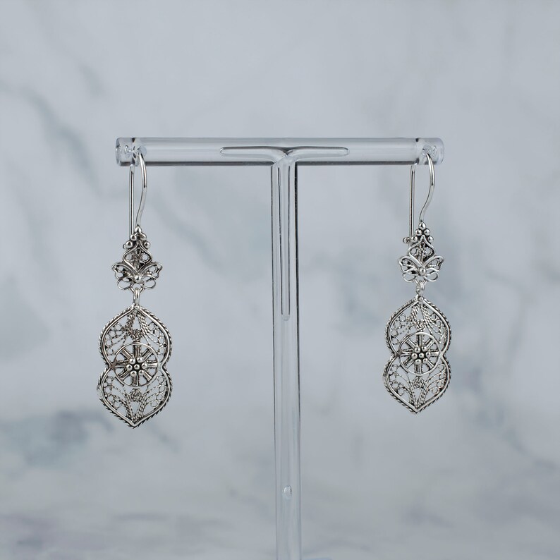 925 Sterling Silver Earrings Artisan Handcrafted Paisley Art Filigree Style Dangle Drop Earrings image 7
