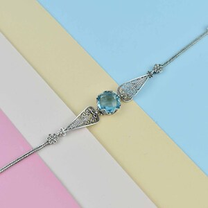 Blue Topaz Silver Gothic Dark Aesthetic Bracelet, Unique Handmade Edgy Charm Bracelet Gift, Victorian Retro Women Statement Jewelry