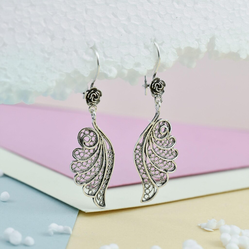 Orecchini Pendenti A Forma Di Ali D'angelo, In Argento 925, Da Donna