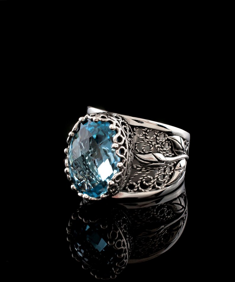 925 Sterling Silver Women Cocktail Ring With Blue Topaz Gemstone ...