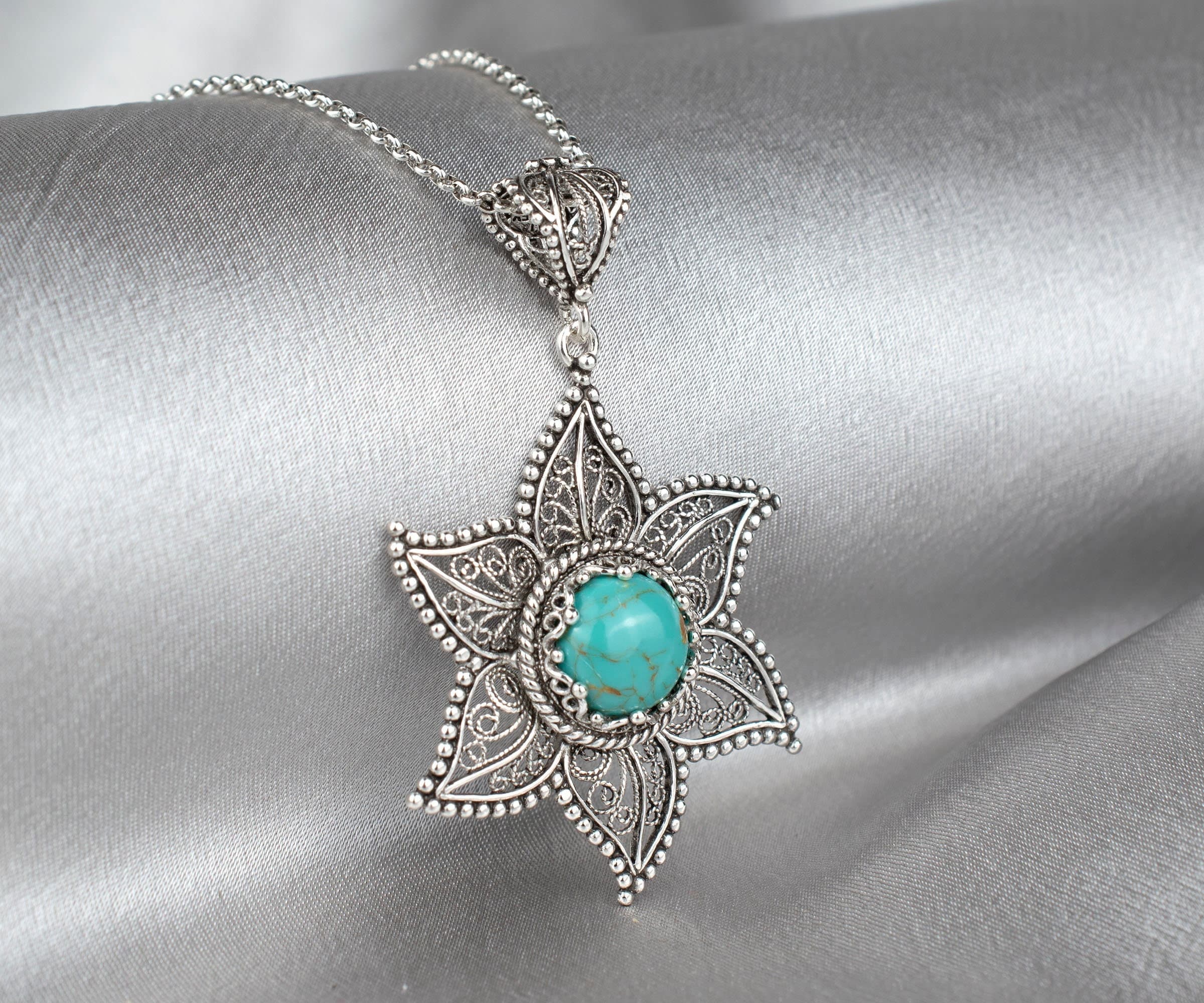 Ciondolo Boho in argento sterling: ambra baltica e pietra preziosa turchese - Italia