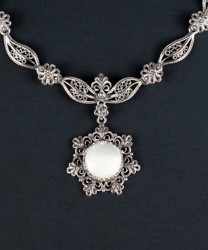 Silver Mother of Pearl Floral Pendant Necklace, Sterling Silver ...
