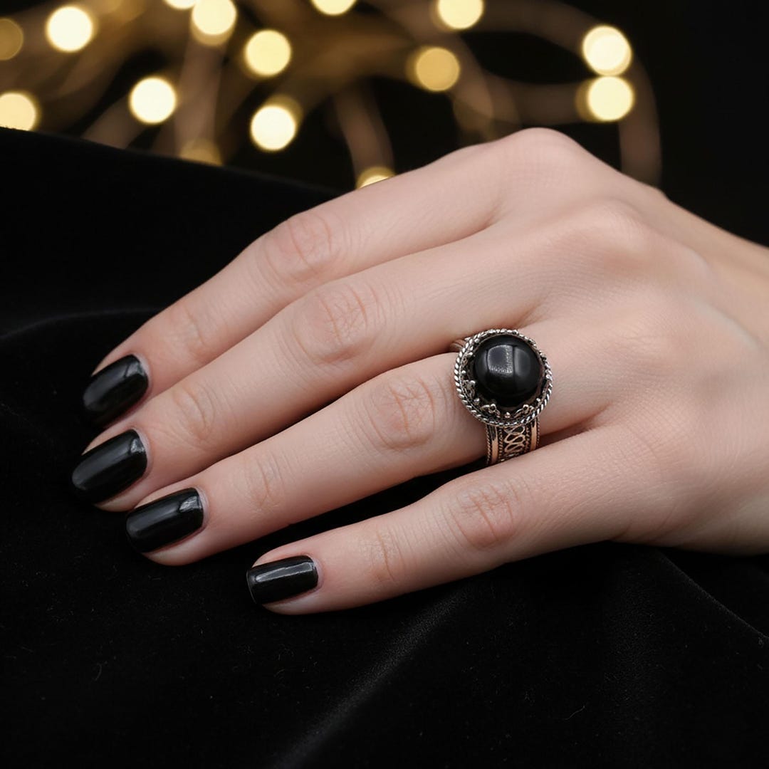 Black Onyx 925 Solid Silver Gothic Edgy Ring, Handmade Filigree ...
