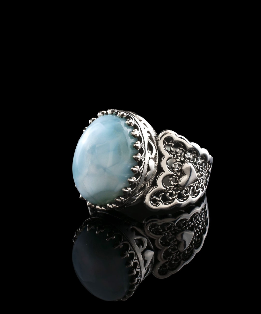 thumbnail image 2 of Natural Larimar Gemstone Ring - 925 Sterling Silver - Handmade Gift For Girlfriend - All Sizes 2 of 6