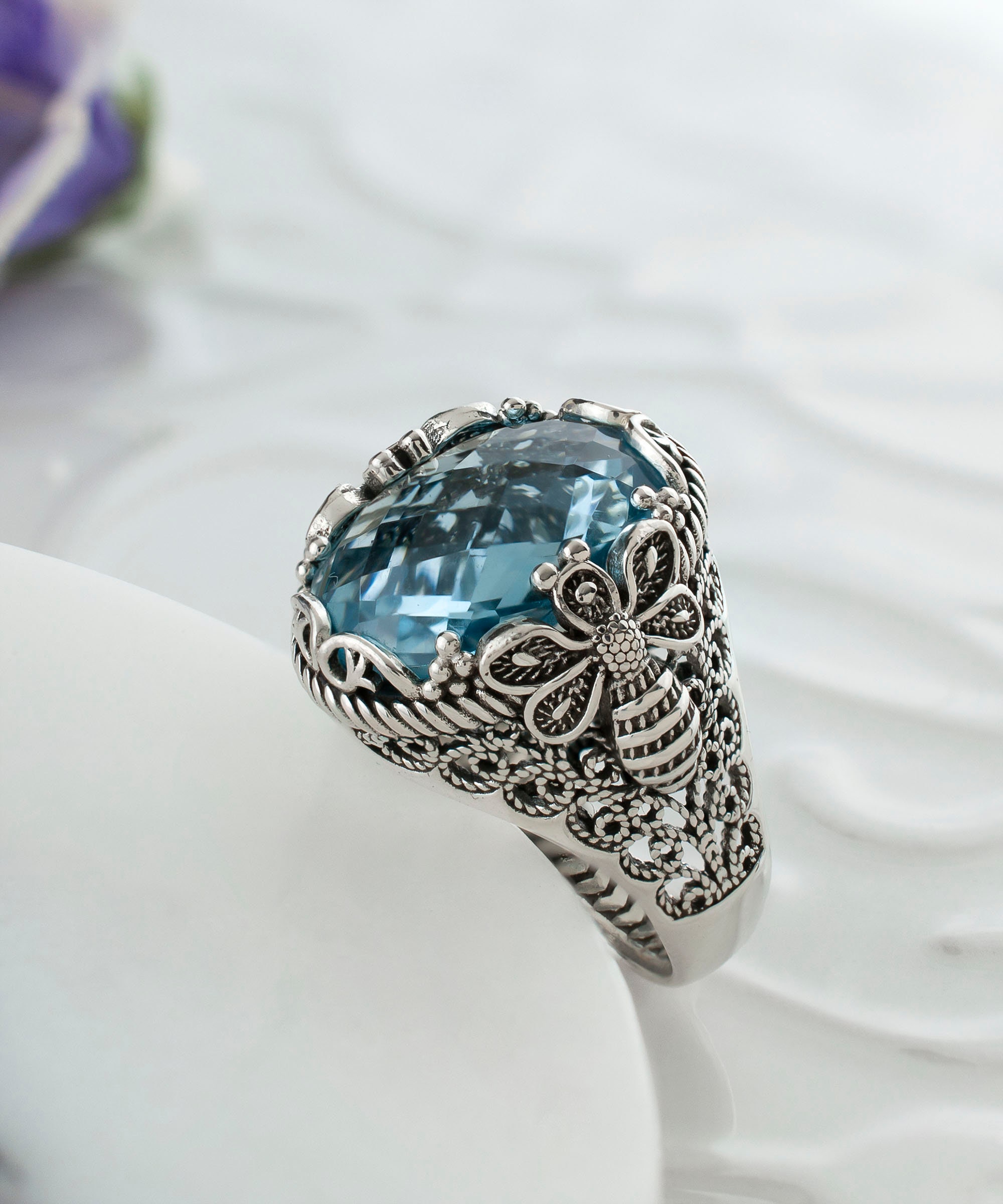 925 Sterling Silver Blue Topaz Gemstone Women Statement Ring, Handmade ...