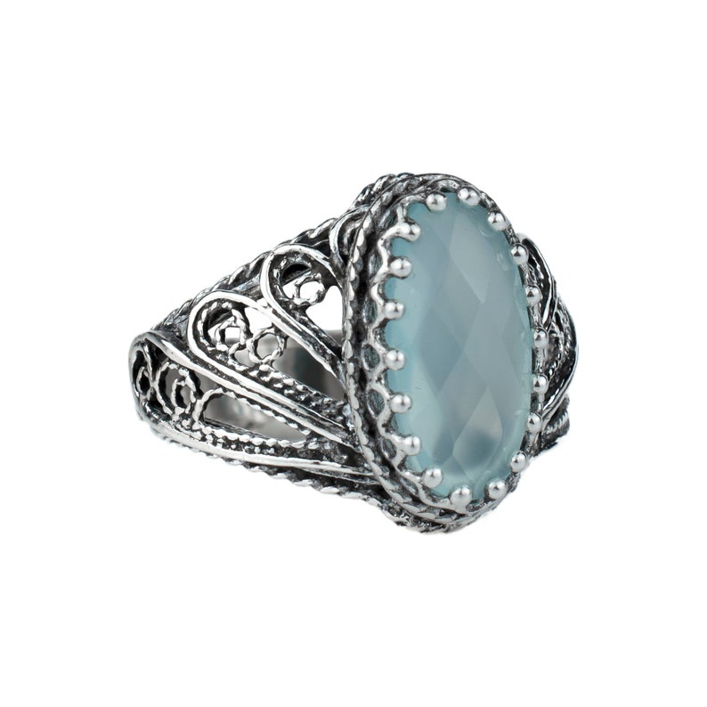 Aqua Chalcedony Large Statement Cocktail Ring Sterling Silver Gold Plated for Women main image 1