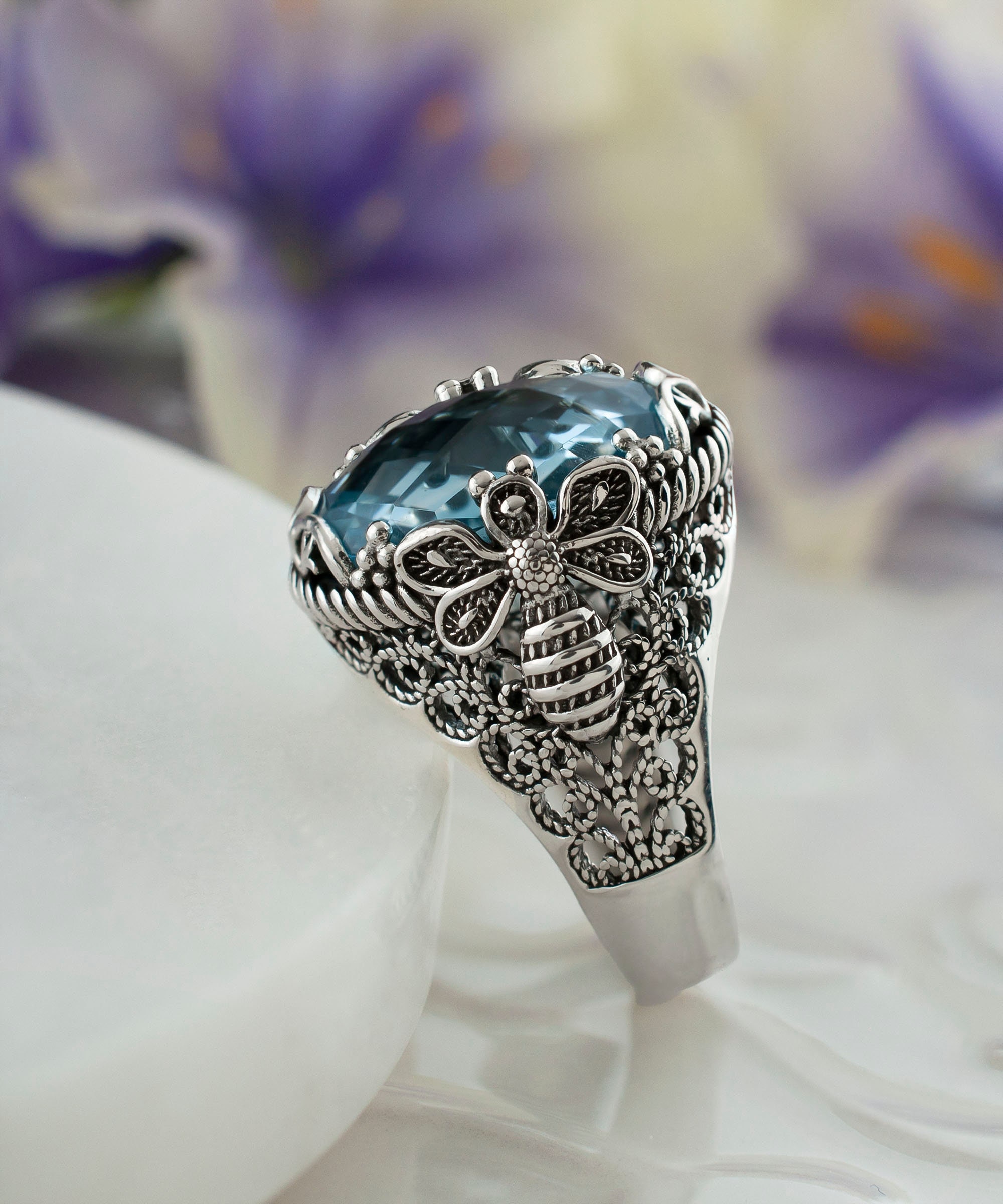 925 Sterling Silver Blue Topaz Gemstone Women Statement Ring, Handmade ...