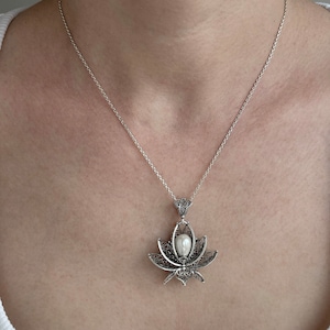 Pearl 925 Sterling Silver Filigree Art Lotus Flower Women Cocktail Ring - Pendant Necklace Jewelry Set, Handmade Solid Silver Jewelry Set image 8