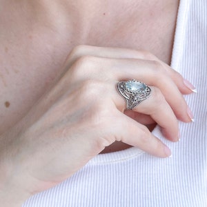 925 Sterling Silver Blue Topaz Women Cocktail Oval Ring, Artisan Made ...