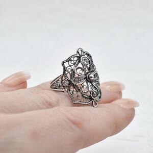 Sterling Silver Women Flower Bold Ring, Artisan Made Handcrafted Lace Embroidery Filigree Art Bold Ring image 7