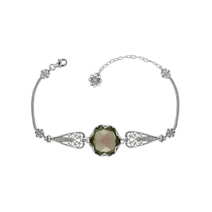 Alexandrite Silver Gothic Dark Aesthetic Bracelet, Unique Handmade Edgy Charm Bracelet Gift, Victorian Retro Women Statement Jewelry