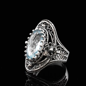925 Sterling Silver Blue Topaz Women Cocktail Oval Ring, Artisan Made ...