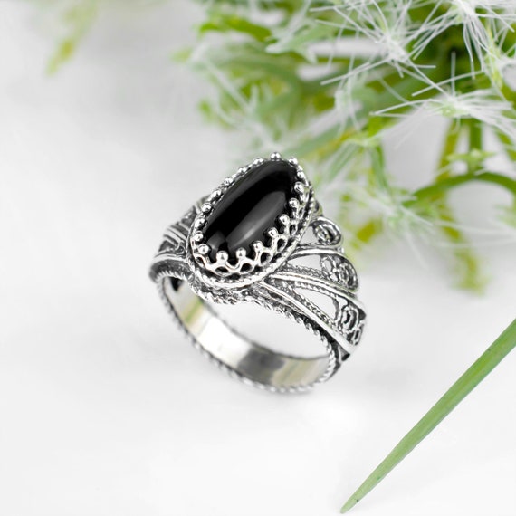 Black Onyx Sterling Silver Cocktail Ring Artisan Made Handcrafted Filigree Art Angel Statement Ring Etsy Canada