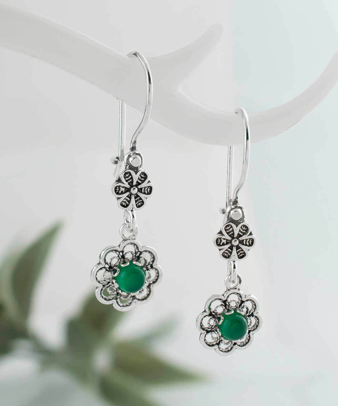 Agate Pearls Flower Dangle Drop Earrings