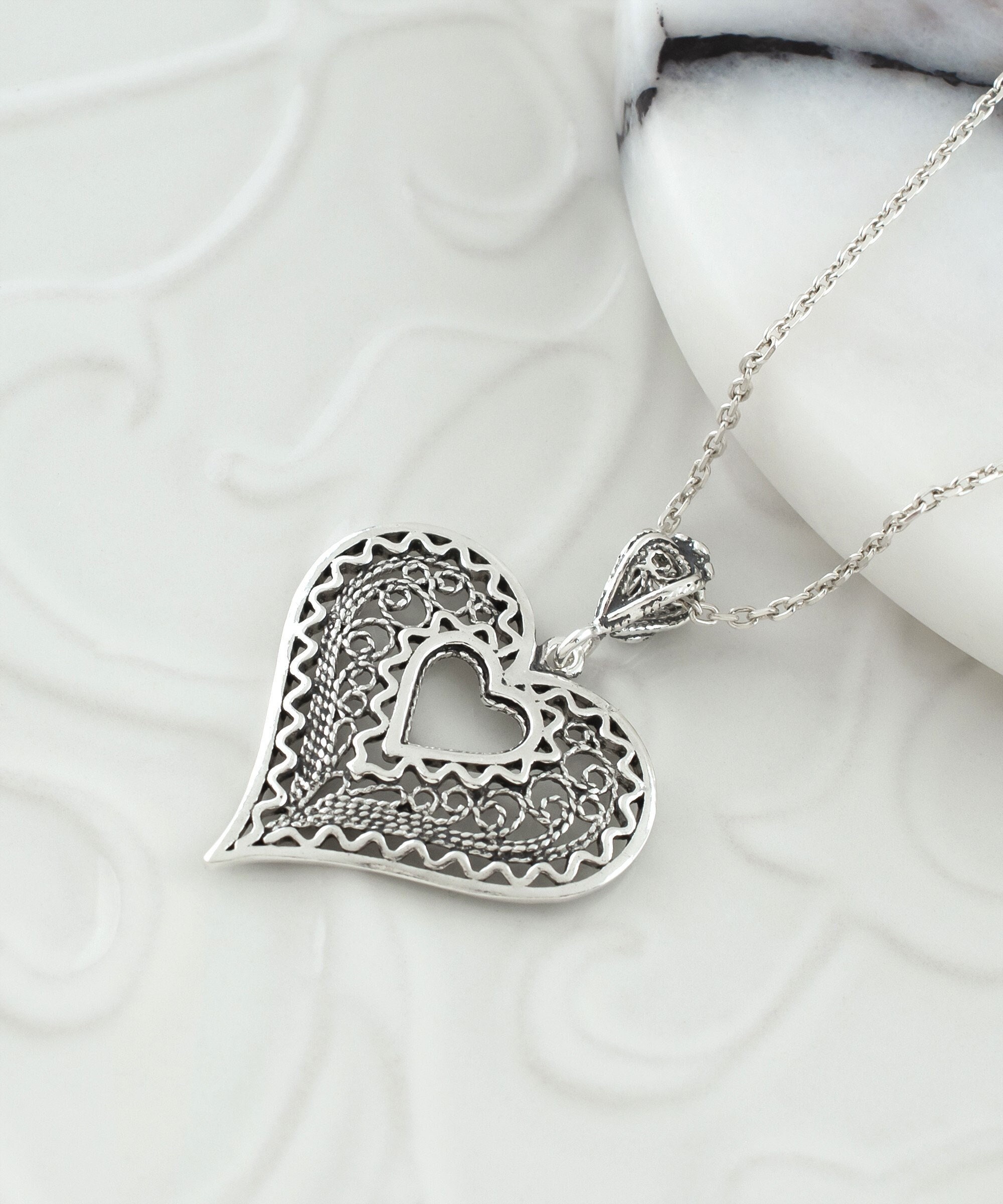 Bellitia Collana Pendente A Cuore In Argento 925 Con Pietra Preziosa - Gioiello Artigianale Unico Per Donna, Catena 46 Cm, Regalo Amore