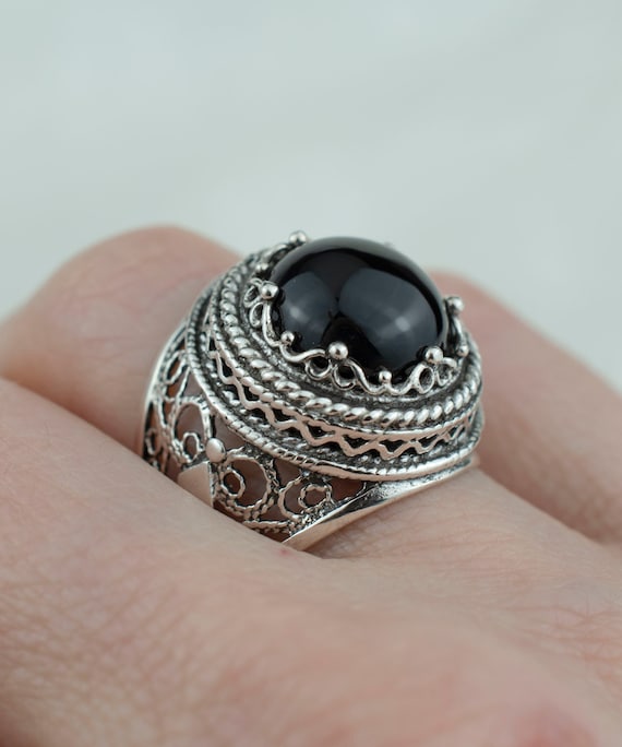 Sterling Silver Black Onyx Women Bold Statement Ring