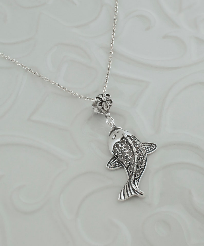 925 Sterling Silver Filigree Art Fish Pendant Necklace, Solid Silver ...