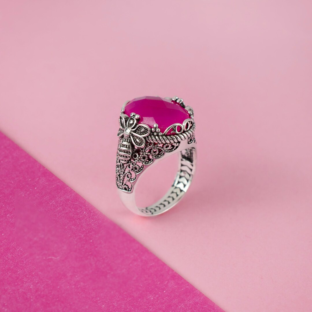 Silverious Berry Rings 925 Sterling Silver Berry Chalcedony Gemstone Bee Detailed Women ...