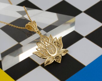 14k Gold Plated 925 Sterling Silver Filigree Art Women Lotus
