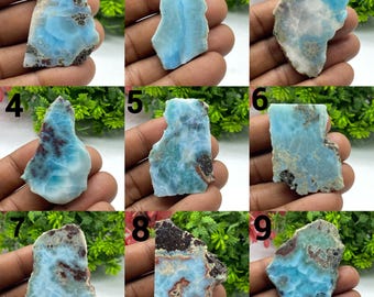 AAA+ Grade Natural Larimar Slab, Mix Shape & Size Gemstone Raw, Larimar Crystal, Rough Larimar, Jewelry Making Supply.