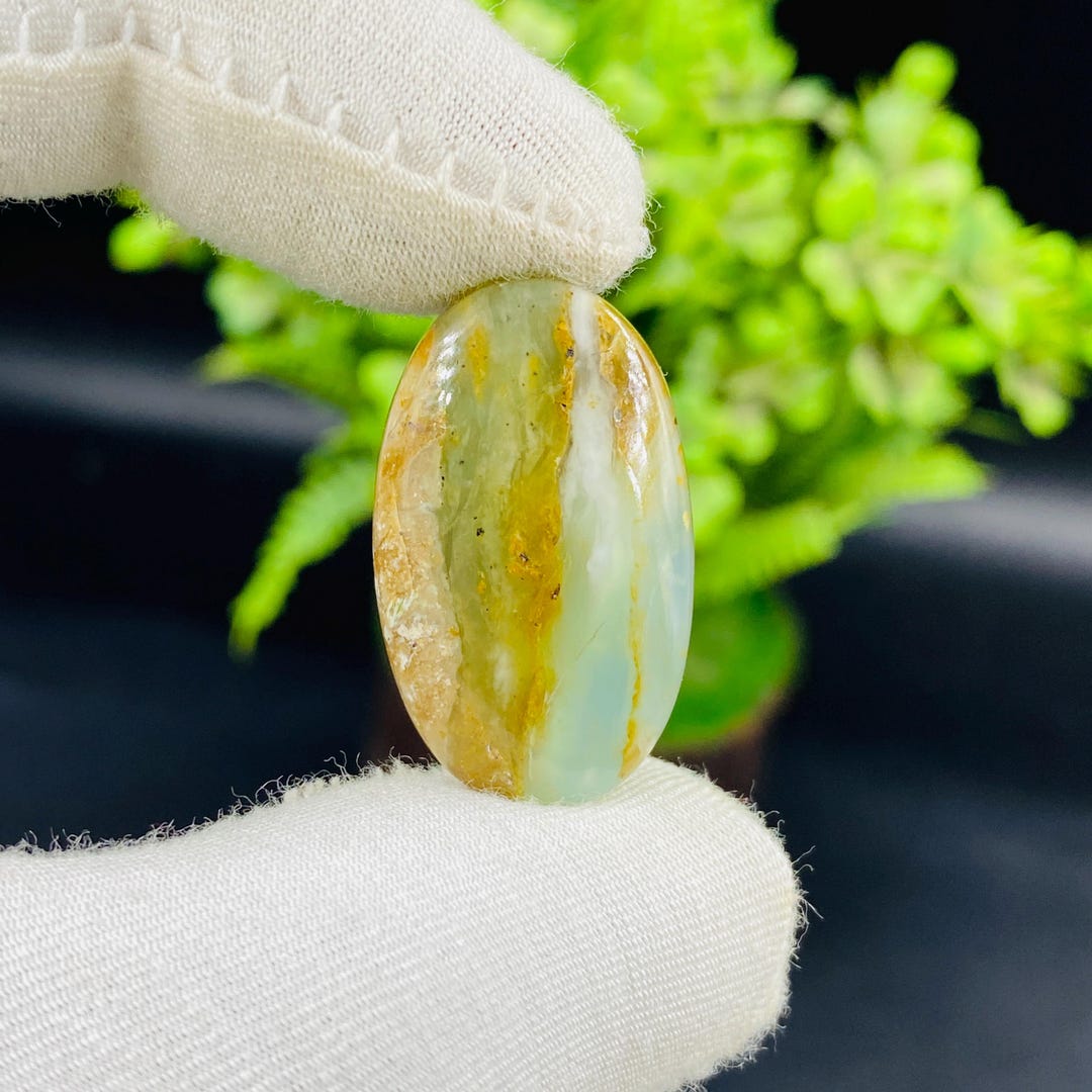 Cabujón de ópalo peruano azul natural: Gema ovalada hecha a mano, 100% ...