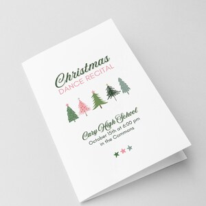 Plantilla de programa festivo para conciertos y recitales navideños: personalícela para presentaciones de coro, orquesta o piano.