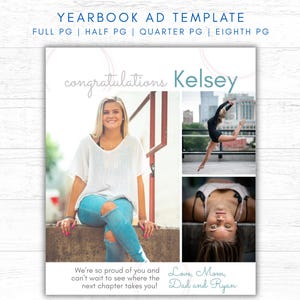 Yearbook Ad Templates, Senior Year Tribute Ad, Editable 1/8, 1/4, 1/2 and Full Page Canva Templates