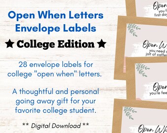 Open When Letter Labels, Back to College Gift, Letters for College Freshmen