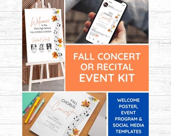 Fall Concert Event Kit, Fall Recital Template Bundle, Complete Kit for Chorus, Choir, Piano, Orchestra, Dance