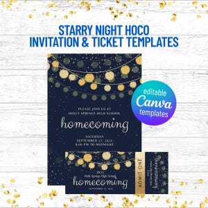 Invitation Template and Ticket Template for Starry Night Homecoming, Prom, Party or School Dance