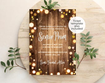 Rustic Prom or Party Invitation & Ticket Templates (Canva)